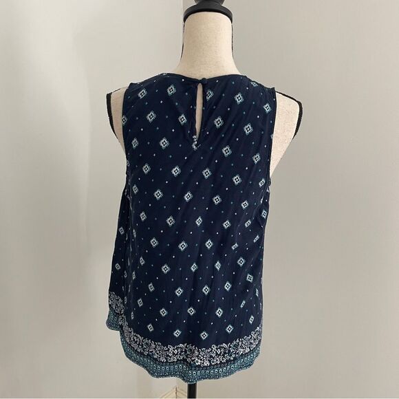 Fun 2 Fun Sleeveless Picnic Print Navy Blue Blouse Medium Coastal Cowgirl Boho - Picture 3 of 9